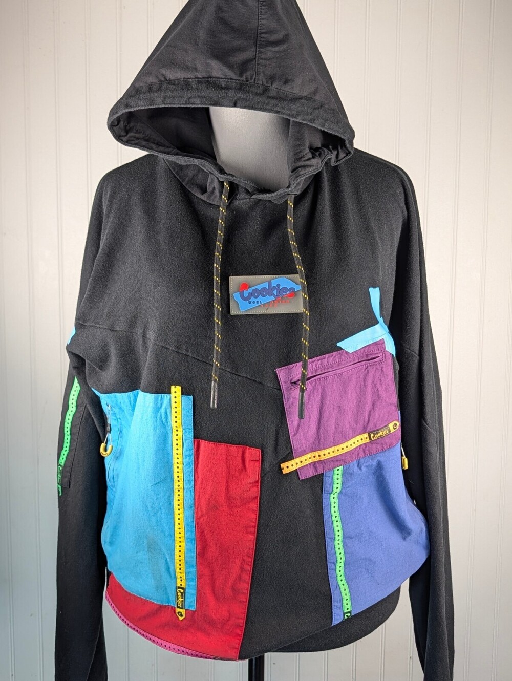 Cookies Black Hoodie Colorblock Multi-Pocket Design Medium